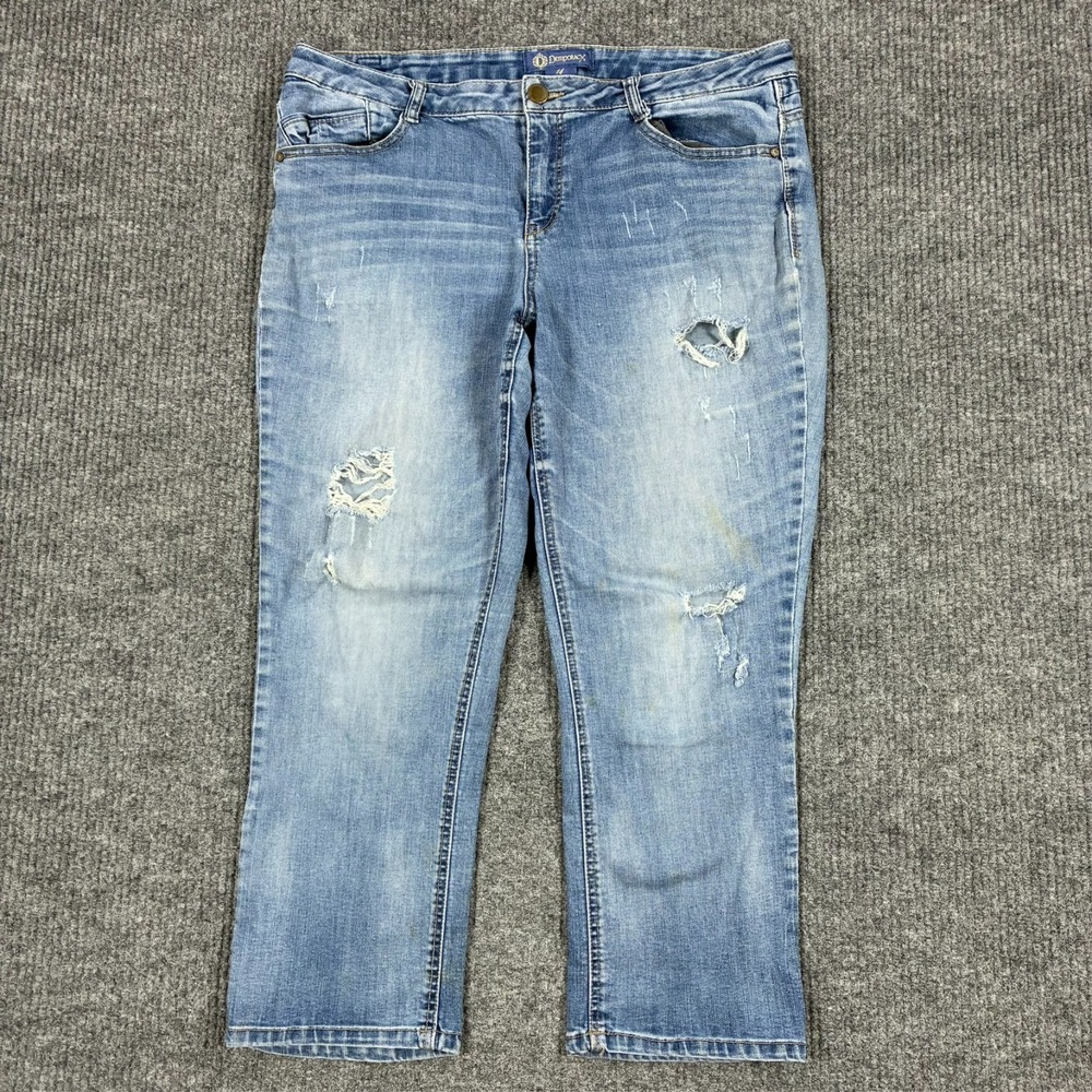 Democracy Flex-ellent Womens Straight Jeans Size 14 Light Wash Distressed Denim